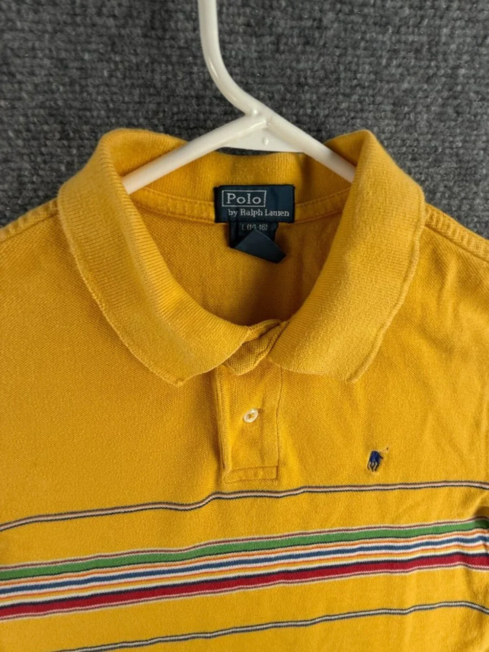 Polo Ralph Lauren Boys Polo Striped Yellow Green Blue Pony Logo Large 14/16